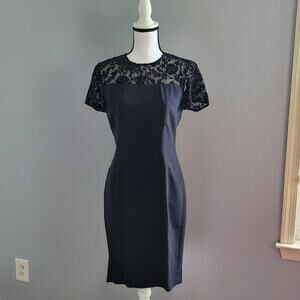 Pat Argenti Evening Wear Short Sleeve Lace Sheath Black Dress Size 6